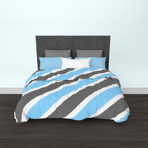 Modern Sky Blue Gray Diagonal Stripes Duvet Cover