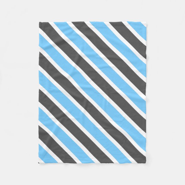 Modern Sky Blue Gray Diagonal Stripes Fleece Blanket (Front)