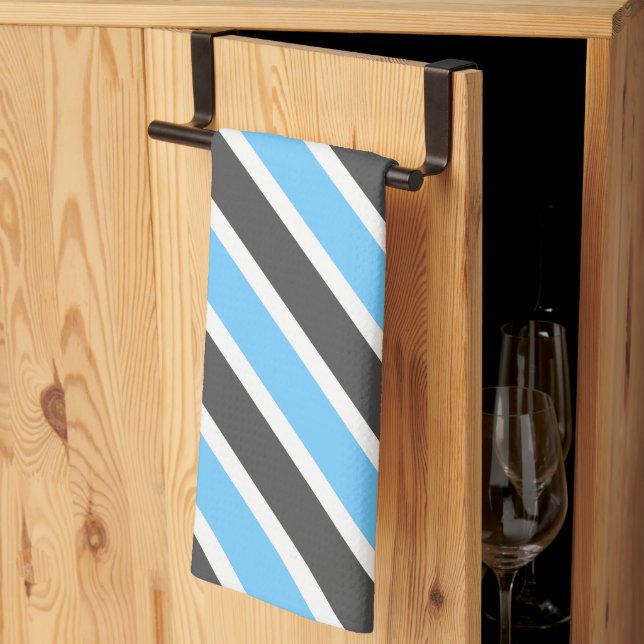 Modern Sky Blue Gray Diagonal Stripes Kitchen Towel (Thirds Fold)