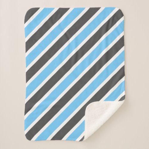 Modern Sky Blue Gray Diagonal Stripes Sherpa Blanket