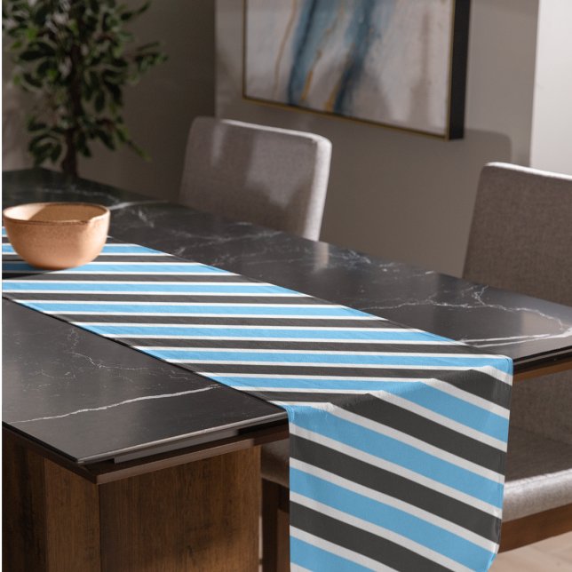 Modern Sky Blue Gray Diagonal Stripes Short Table Runner (Creator Uploaded)