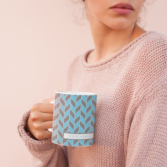 Modern Sky Blue Gray Herringbone Chevron Pattern Coffee Mug (Creator Uploaded)