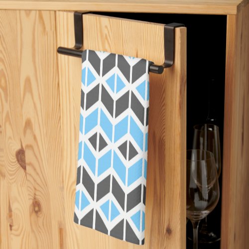 Modern Sky Blue Gray Herringbone Geometric Pattern Kitchen Towel
