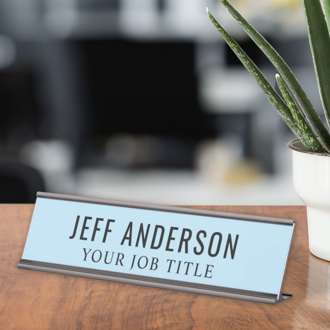 Modern Sky Blue Office Employee Desk Name Plate (Creator Uploaded)