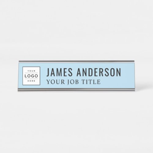 Modern Sky Blue Personalized Business Logo Desk Name Plate