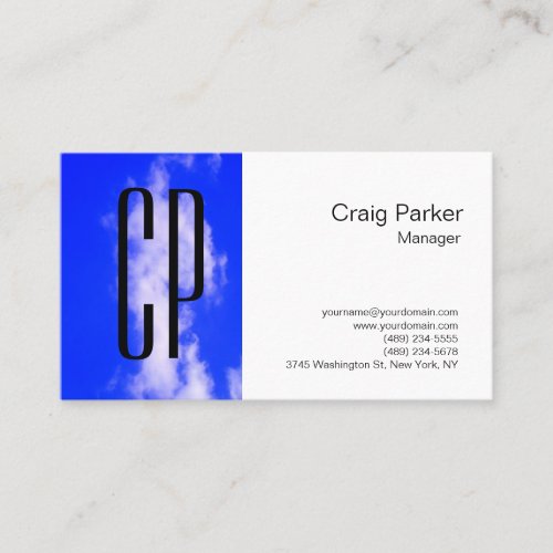 Modern Sky Blue White Monogram Professional Business Card