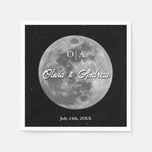 Modern Sky Starry Night Full Moon Wedding Napkins