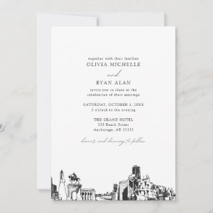 Modern Skyline Black & White Houston Wedding Invitation