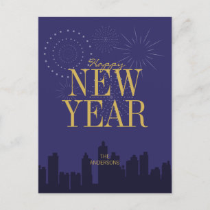 Modern Skyline Happy New Year's Postcard