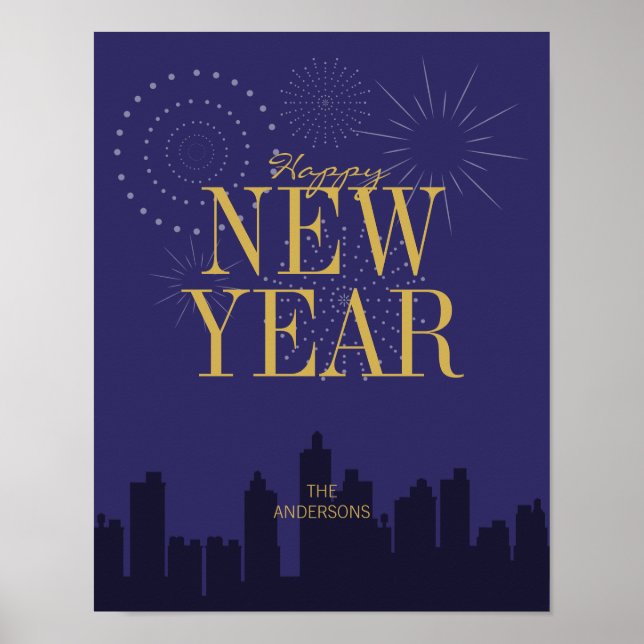 Modern Skyline Happy New Year's Poster Sign (Front)