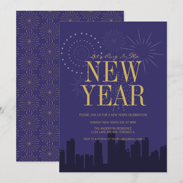Modern Skyline New Year's Eve Party Card (Front/Back)