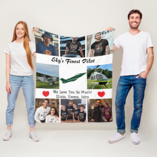 Modern 'Sky's Finest Pilot',Airplane,Photo Collage Fleece Blanket