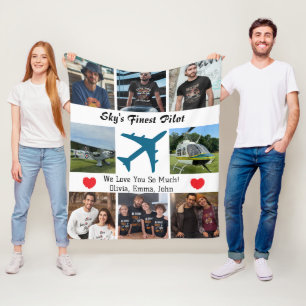 Modern 'Sky's Finest Pilot',Airplane,Photo Collage Fleece Blanket