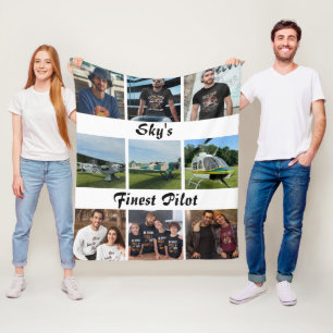 Modern 'Sky's Finest Pilot' Photo Collage Fleece Blanket