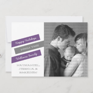 Modern Slant Photo Holiday Card (Purple/Gray)