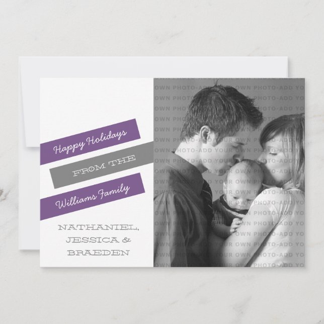 Modern Slant Photo Holiday Card (Purple/Gray) (Front)