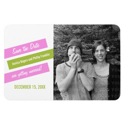 Modern Slant Save the Date Magnet PinkGreen