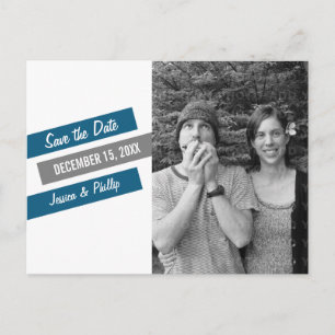 Modern Slant Save the Date Postcard (Blue/Gray)
