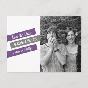 Modern Slant Save the Date Postcard (Purple/Gray)