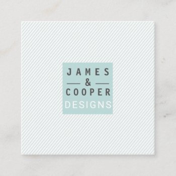 Modern Slanted Stripe Teal|white Elegant Designs Square Business Card by 911business at Zazzle