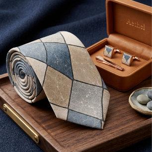 Modern Slate Blue and Sandstone Marble Mosaic  Neck Tie