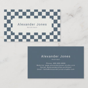 Modern Slate Blue Checkered Pattern Business Card