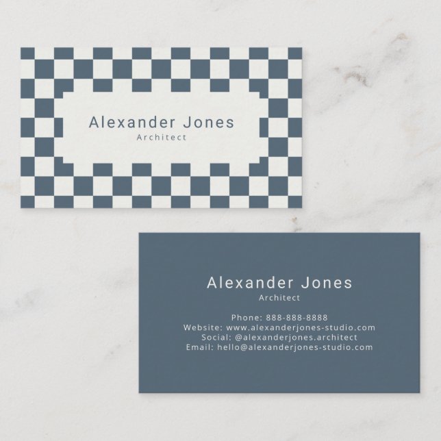 Modern Slate Blue Checkered Pattern Business Card (Front/Back)