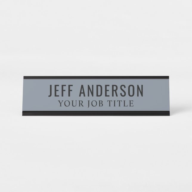 Modern Slate Blue Gray Office Employee Desk Name Plate (Front)