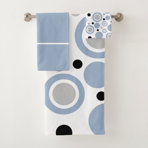 Modern Slate Blue Silver White Geometric Bath Towel Set