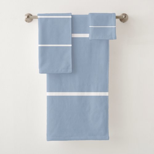 Modern Slate Blue White Geometric Lines Bath Towel Set