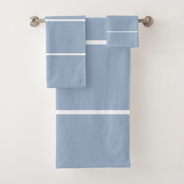 Modern Slate Blue White Geometric Lines Bath Towel Set (Insitu)
