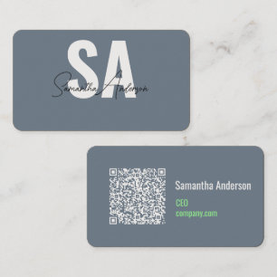 Modern Slate Gray & Mint Green Business Card   QR 