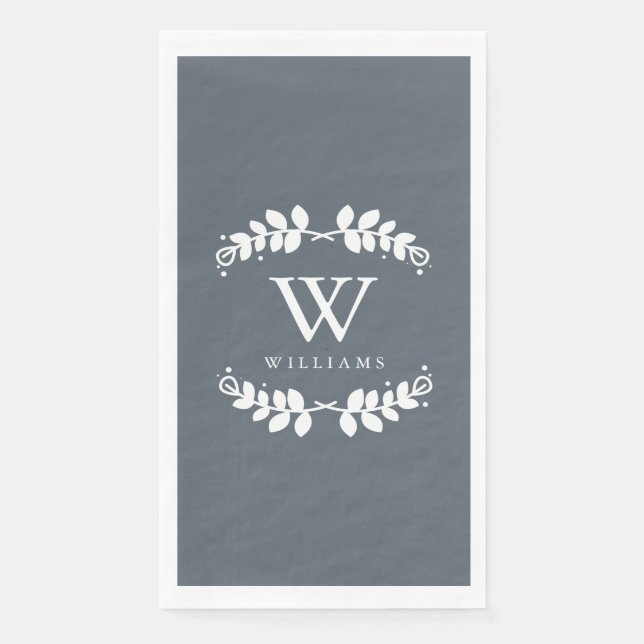 Modern Slate Gray Monogrammed Paper Guest Towels (Front)
