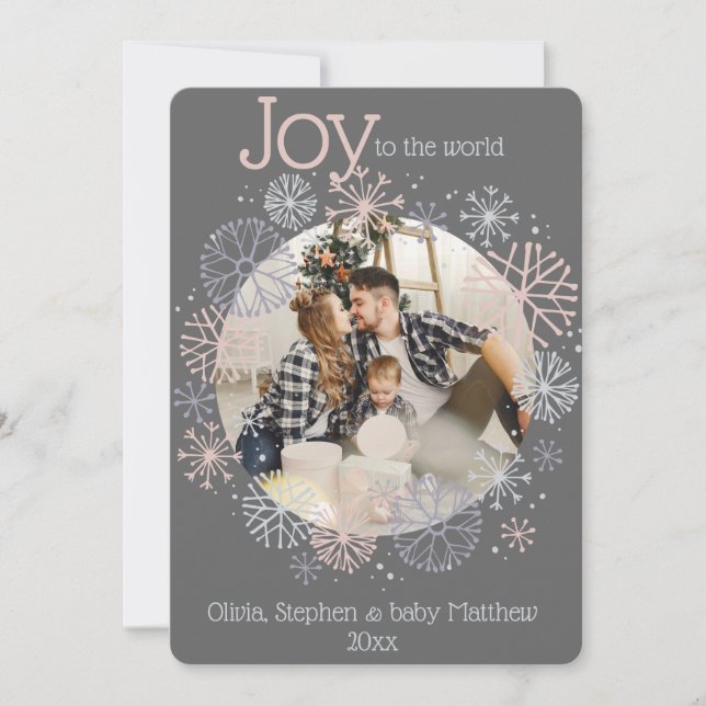 Modern Slate Gray Photo Frame Pastel Snowflakes (Front)