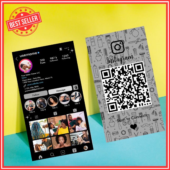 Modern Slate Gray Salon Instagram QR Business Card (Creator Uploaded)