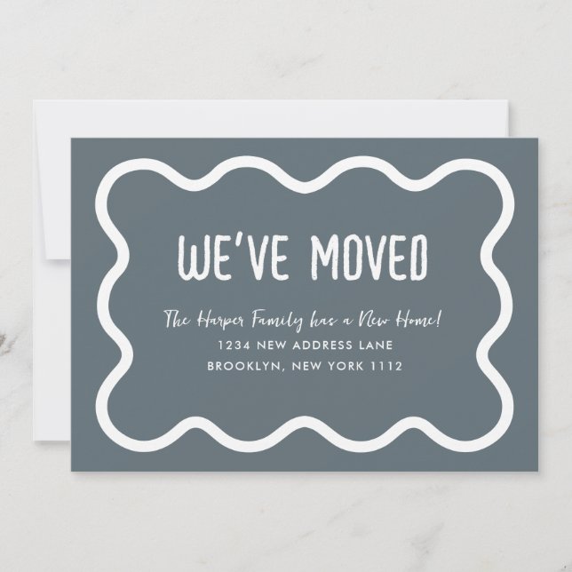 Modern Slate Gray Wavy Border We've Moved Moving Announcement (Front)