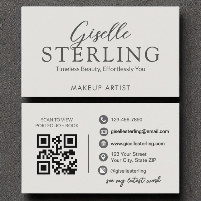 Modern Slate Grey Script Elegant QR Code Business Card (Creator Uploaded)