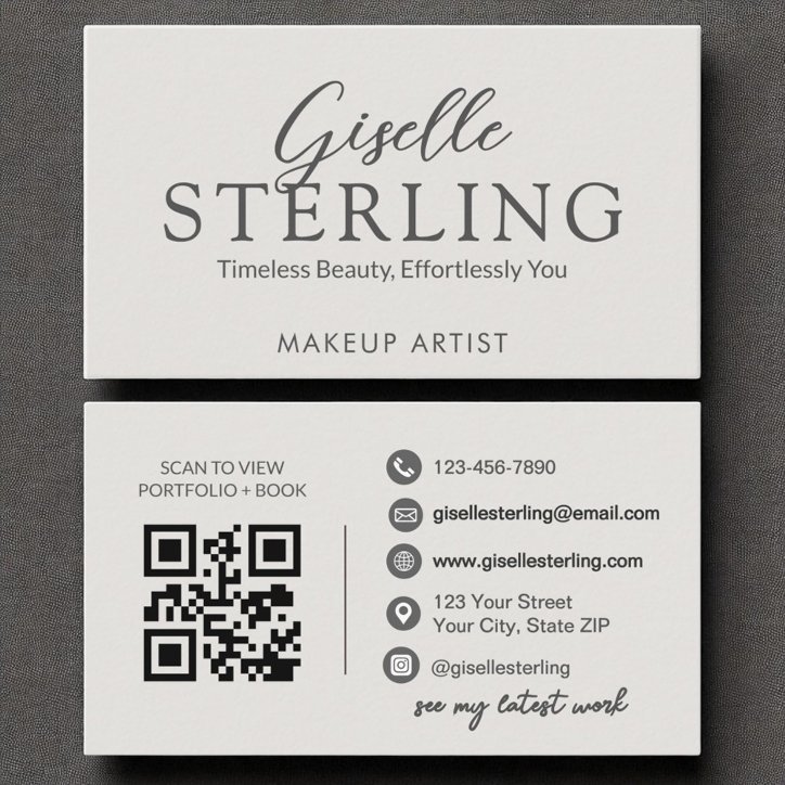Modern Slate Grey Script Elegant QR Code Business Card