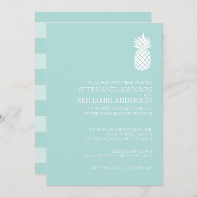 Modern Slate Stripes Pineapple Wedding Invitation (Front/Back)