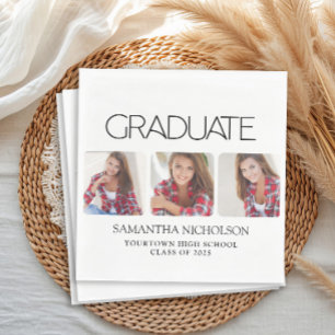 Modern Sleek 3-Photo Graduation Napkins