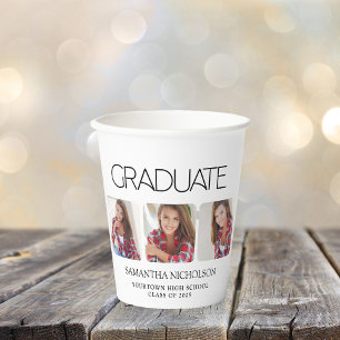 Modern Sleek 3-Photo Graduation Paper Cups