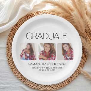Modern Sleek 3-Photo Graduation Paper Plates