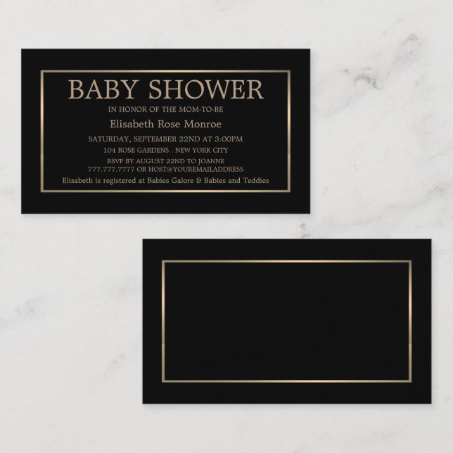 Modern & Sleek, Black & Gold Baby Shower Ticket (Front/Back)