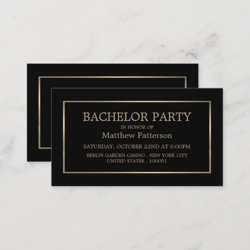 Modern  Sleek BlackGold Bachelor Party Ticket