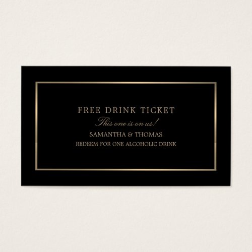 Modern  Sleek Black  Gold Free Drink Ticket