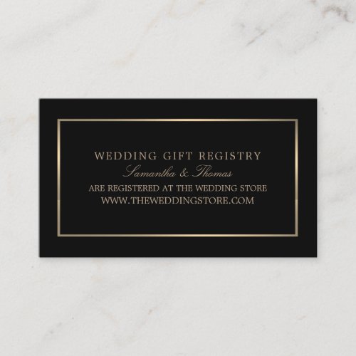 Modern  Sleek Black  Gold Gift Registry Enclosure Card