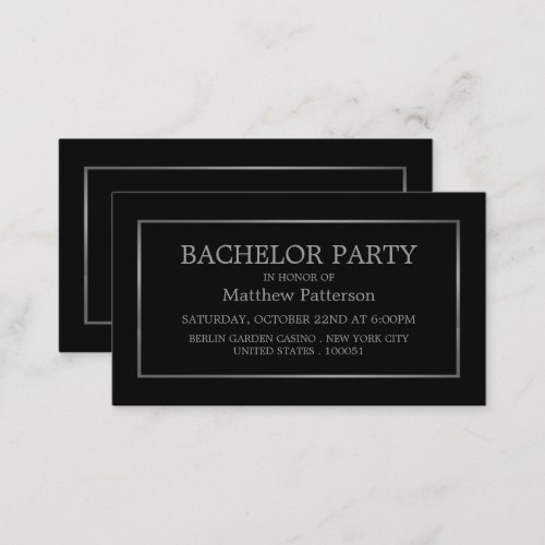 Modern  Sleek BlackSilver Bachelor Party Ticket
