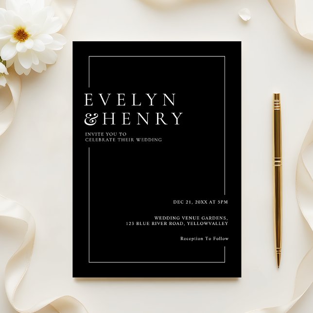 Modern Sleek Black White Border Wedding Invitation (Creator Uploaded)