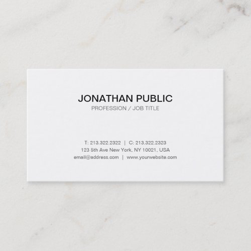 Modern Sleek Chic Stylish Plain White Professional Business Card