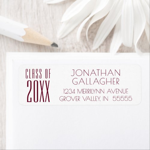 Modern Sleek CLASS OF 20XX Maroon Graduation Label